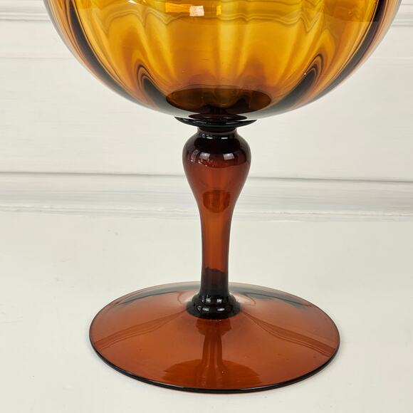 Vintage 1960s MCM Mid century amber brown glass pedestal bowl vase 5 x 12 - Picture 9 of 16